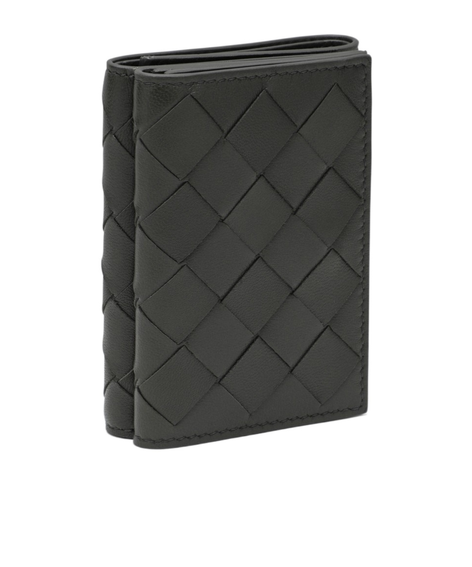 Bottega Veneta Grey Intrecciato Wallet In Black