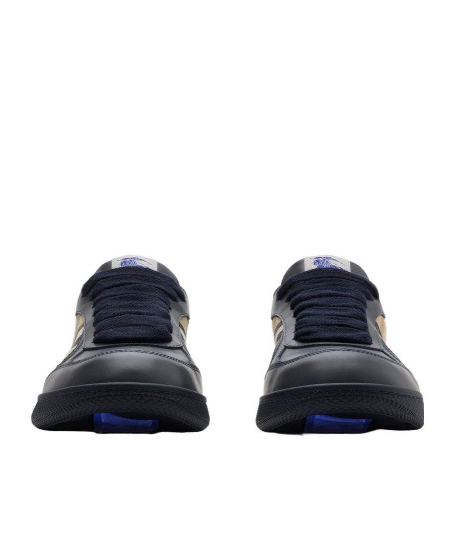 Burberry Indigo Blue Leather And Check Sneaker Terrace