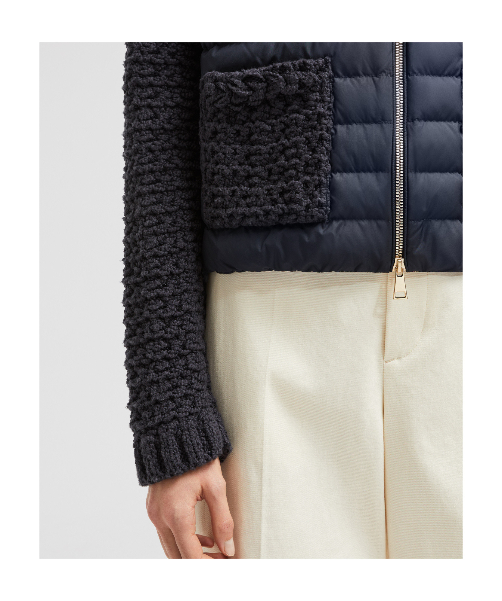 Shop Moncler Padded Cotton Zip-up Cardigan In Navy Blue