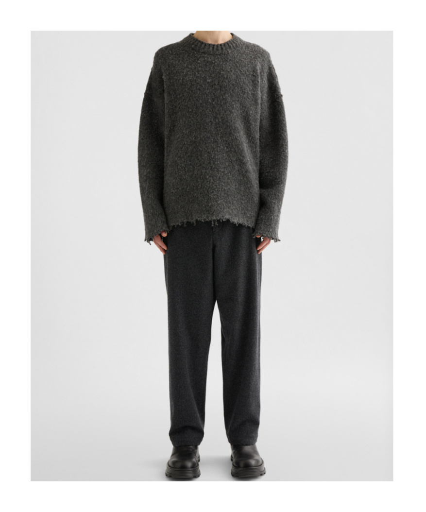 Jil Sander Brushed Frayed-hem Wool Sweater In Black