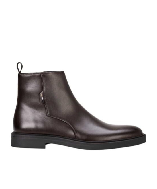 Hugo Boss Round Toe Ankle Boots In Black