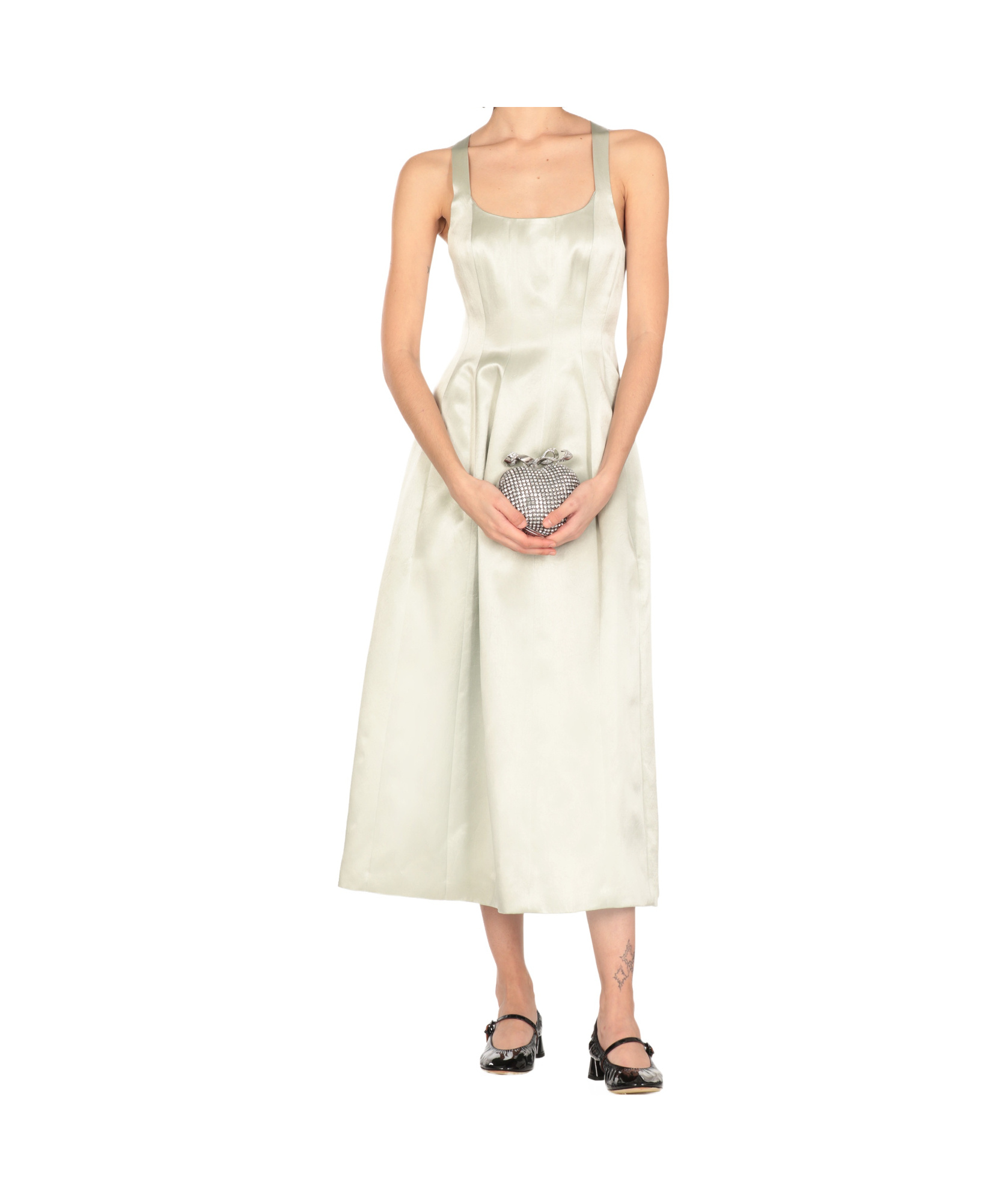 Philosophy Di Lorenzo Serafini Knee Length Square Neckline Satin Dress In White
