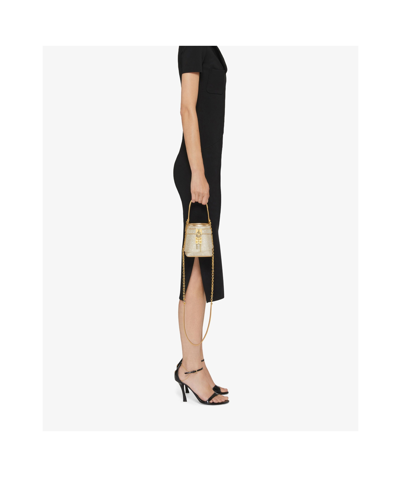 Givenchy Micro Shark Lock Bucket Bag In Satin With Strass In Nude