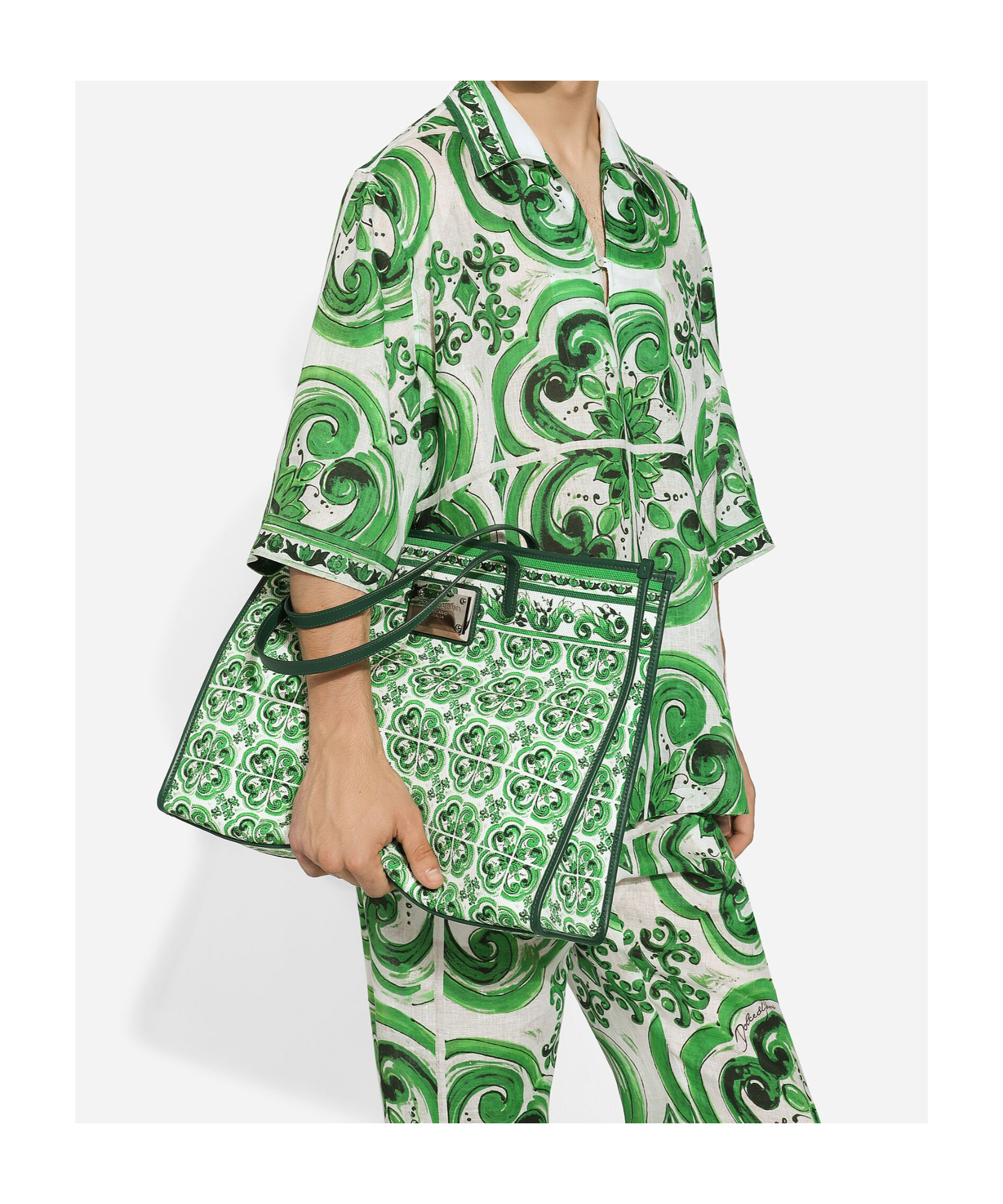 Dolce & Gabbana Majolica-print Canvas Tote Bag In Green