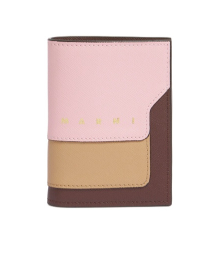 Marni Saffiano Bifold Wallet In Pink, Light Brown And Dark Brown