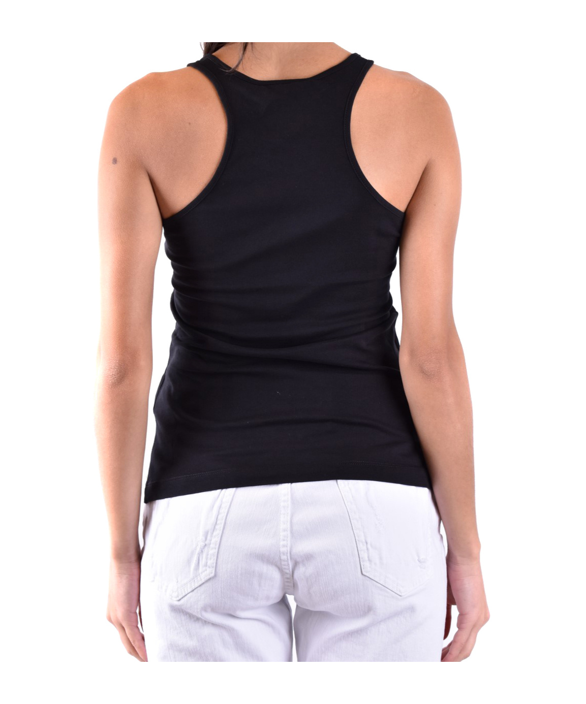 Dsquared2 Fitted Graphic Racerback Round Sleeveless Top In Black
