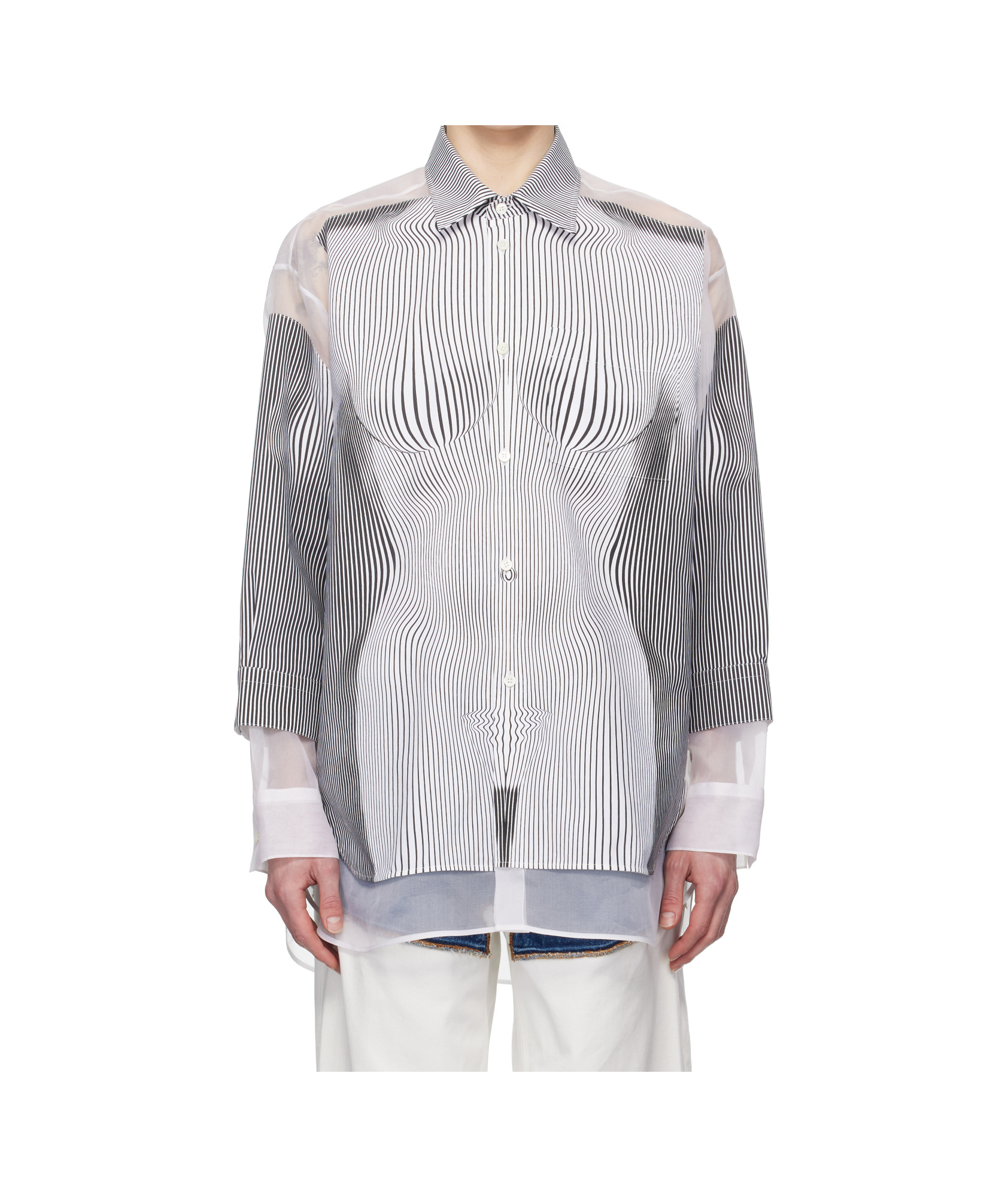 Jean Paul Gaultier Oversized Shirt In Printed Organza And Polyester In Multi