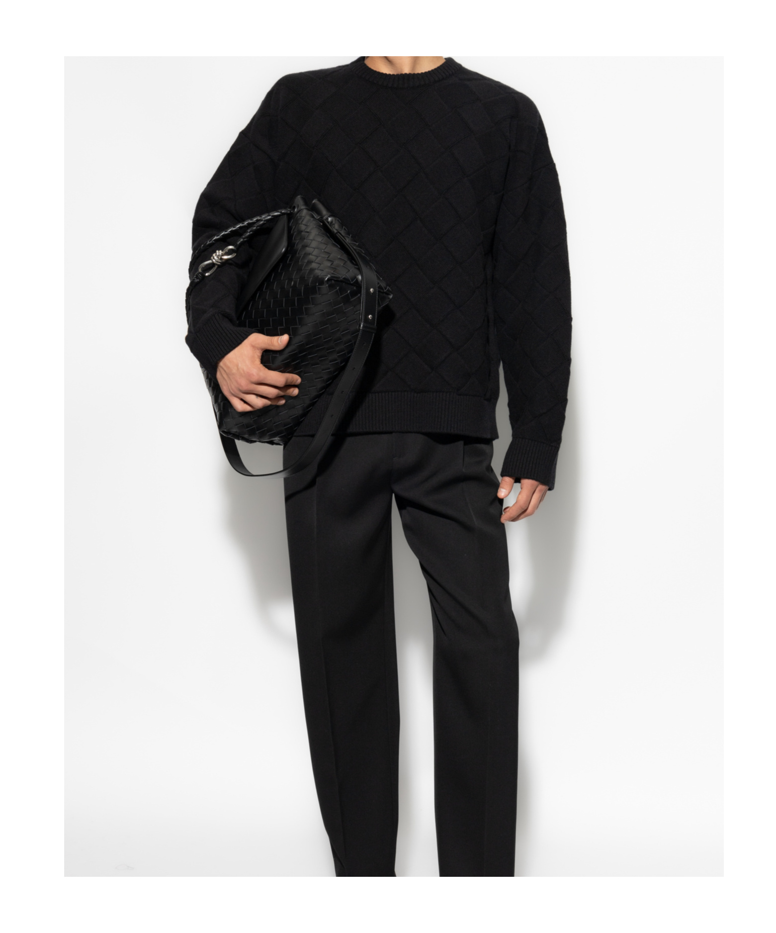 Bottega Veneta 3d Intreccio Crewneck Jumper In Black