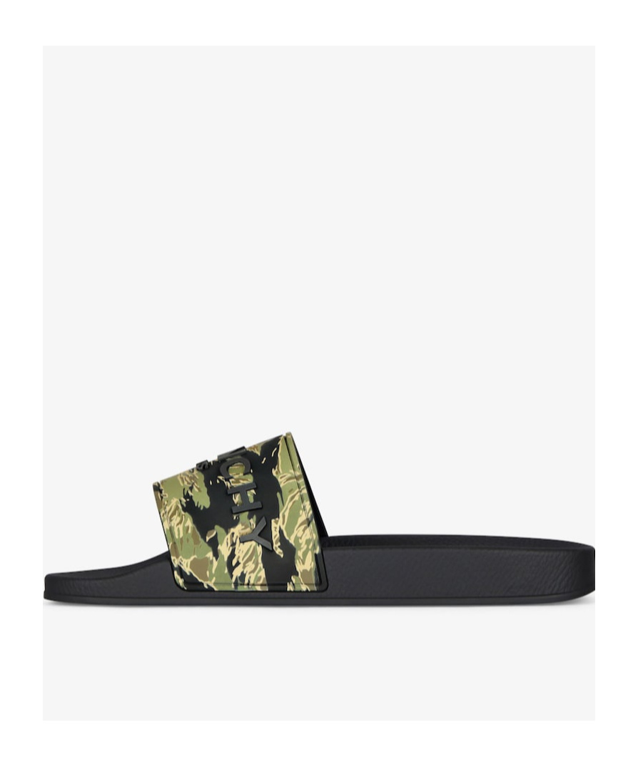 Givenchy Logo-embossed Camouflage-print Leather Slides In Black