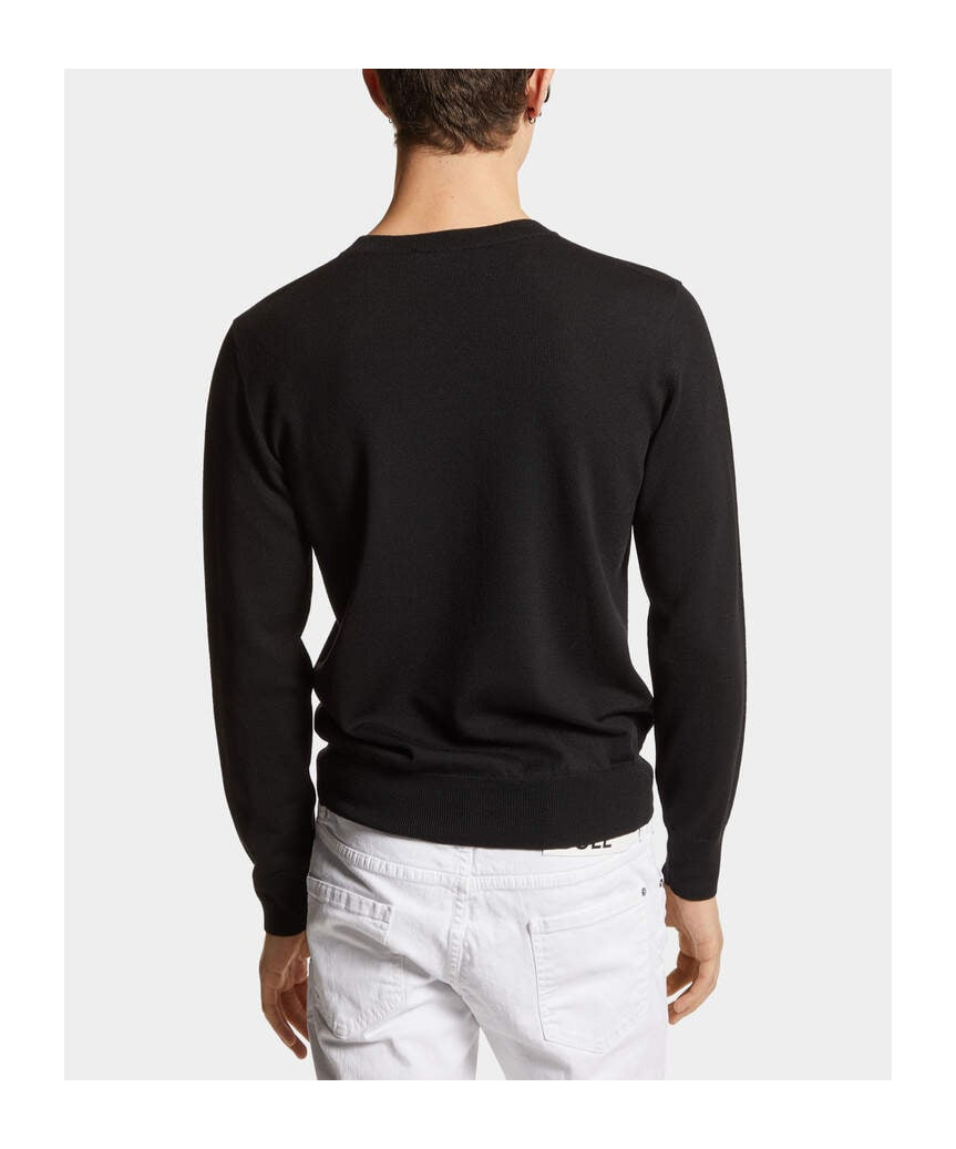Dsquared2 Crewneck Sweater With Maple Leaf Print In Black