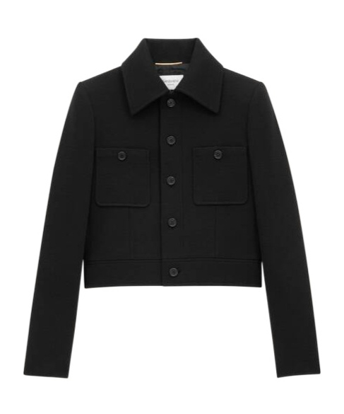 Saint Laurent Long-sleeved Wool Casual Jacket In Black