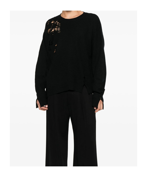 Ann Demeulemeester Natan Destroyed Seed Stitch Turtleneck Sweater In Black