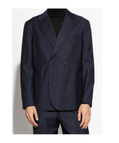 Officine Generale Kane Double-breasted Pinstriped Virgin Wool Blazer In Blue