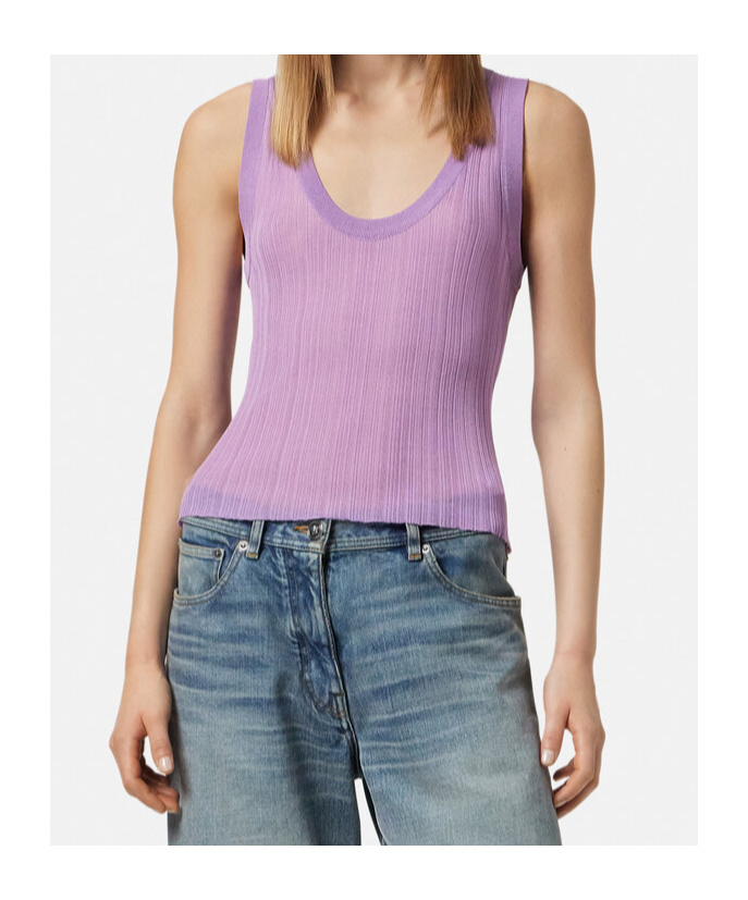 Versace Purple Ribbed Knit Tank Top In Purple