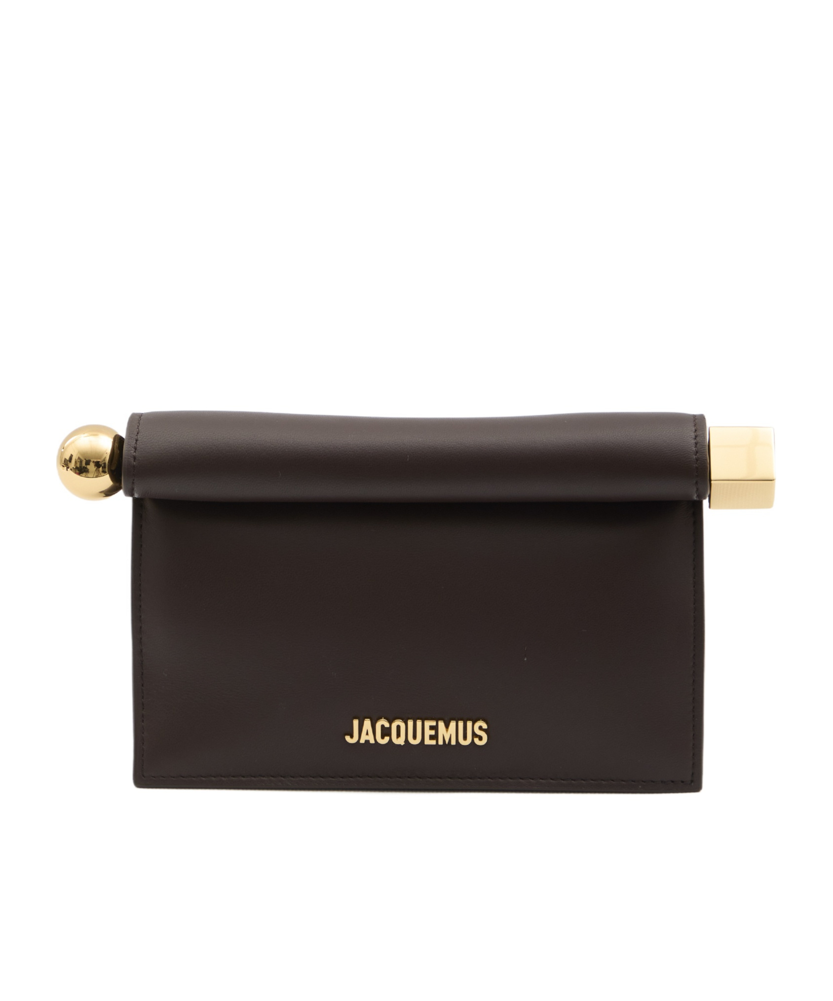 Jacquemus Rectangular Leather Clutch And Chain Strap In Black