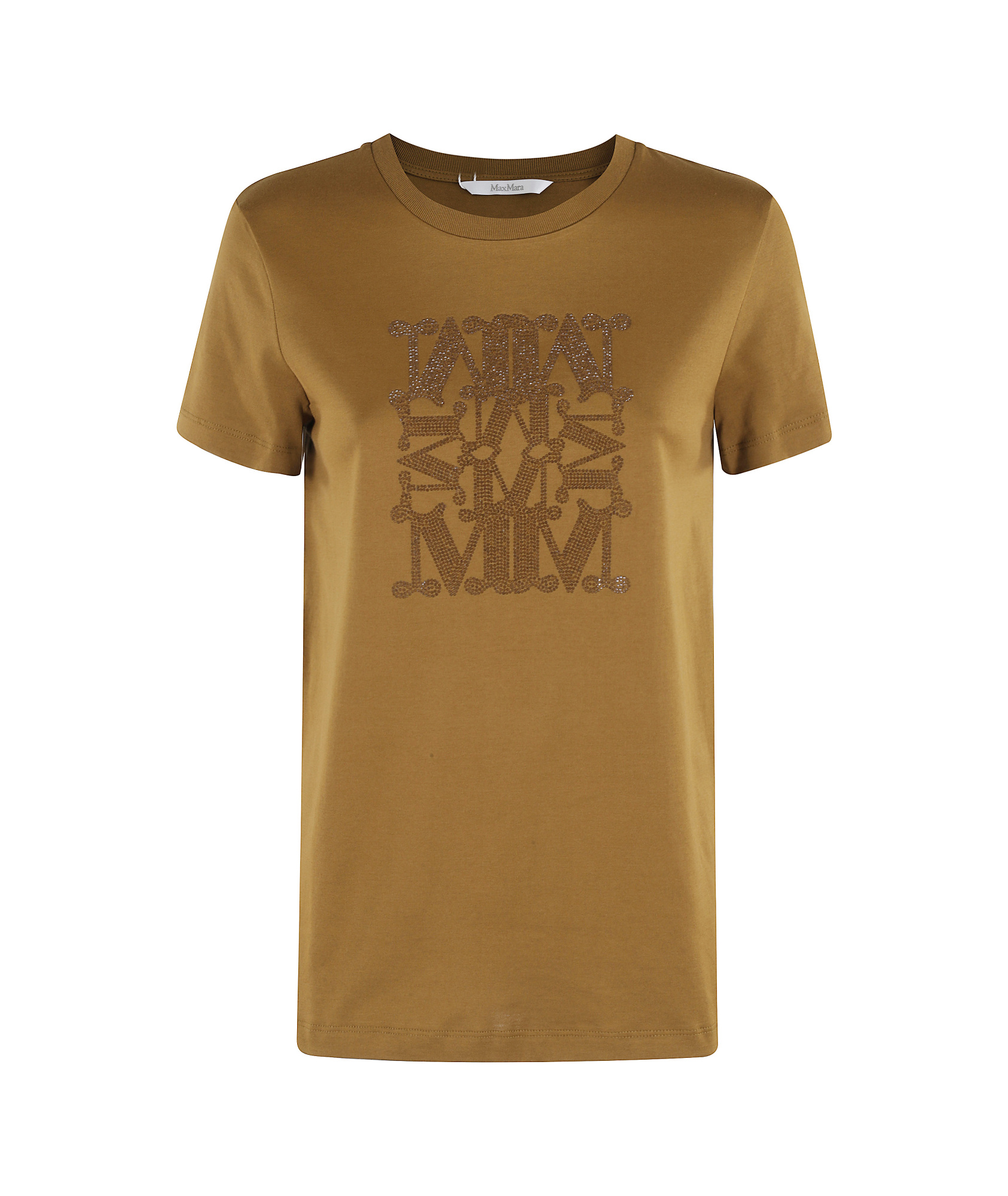 Max Mara Taverna Cotton T Shirt With Frontal Embroidery In Brown
