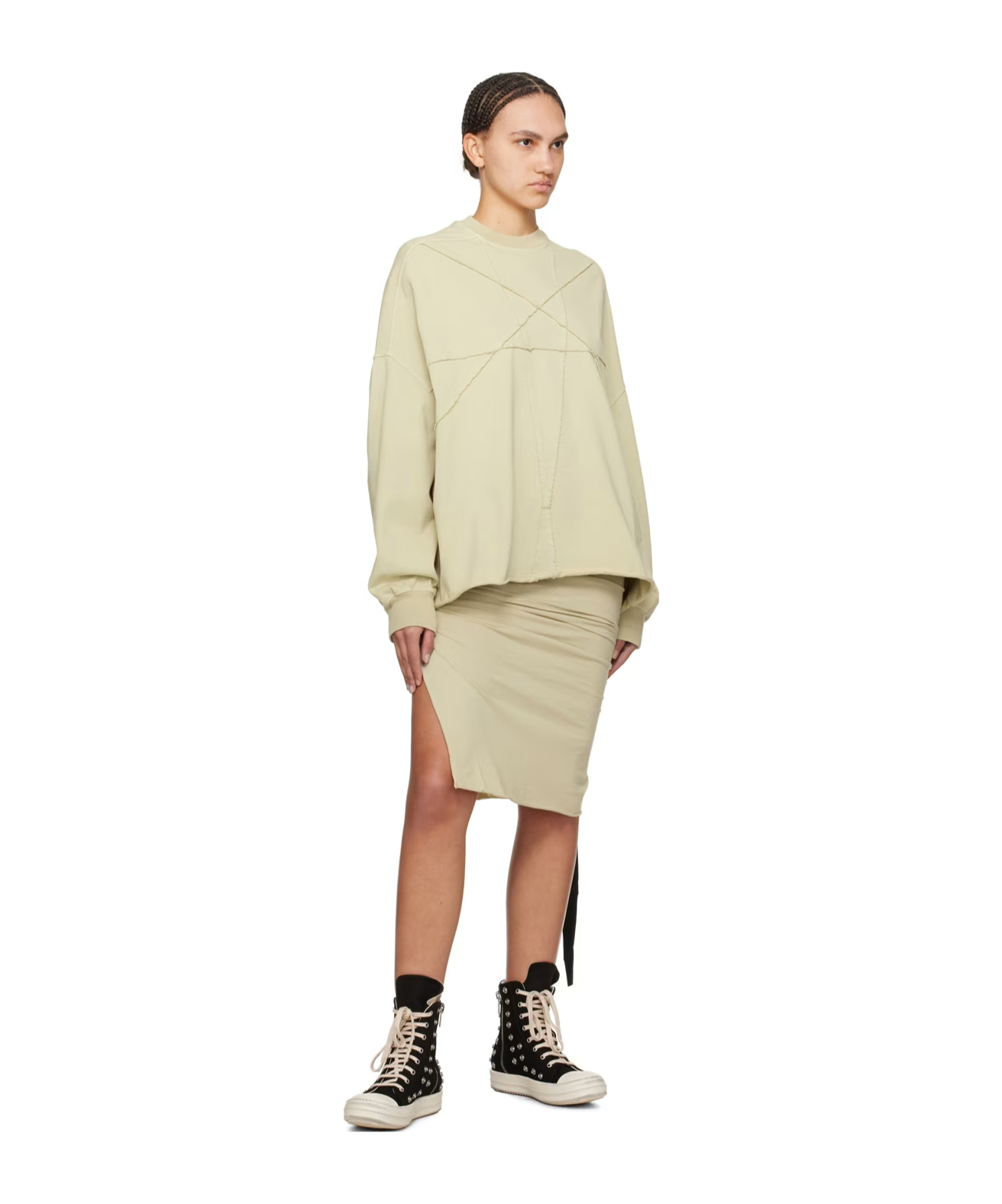 Rick Owens Drkshdw Round Neck Long-sleeved Sweater In Nude