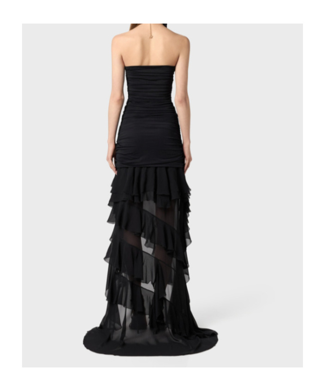 Blumarine Chiffon Ruffled Dress In Black