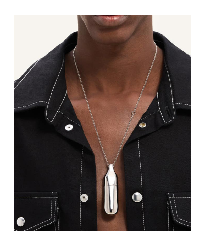 Courrèges Flask Silver Tone Neckless In White