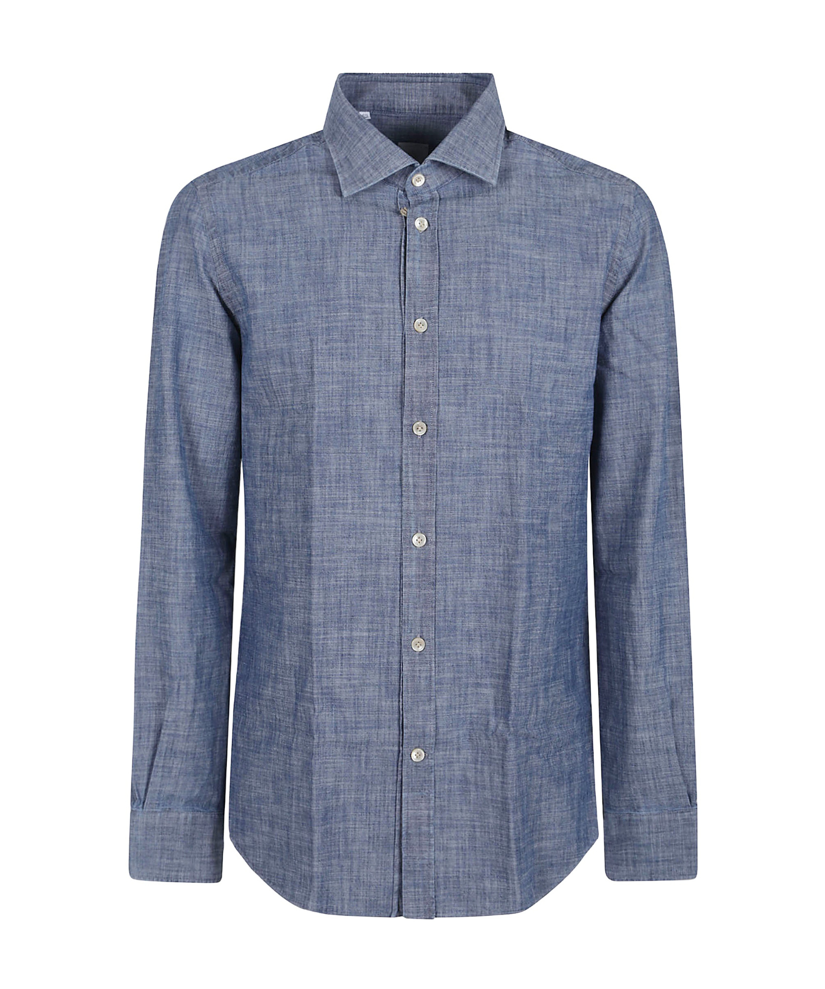 Eleventy Lightweight Denim French Collar Shirt In Gray