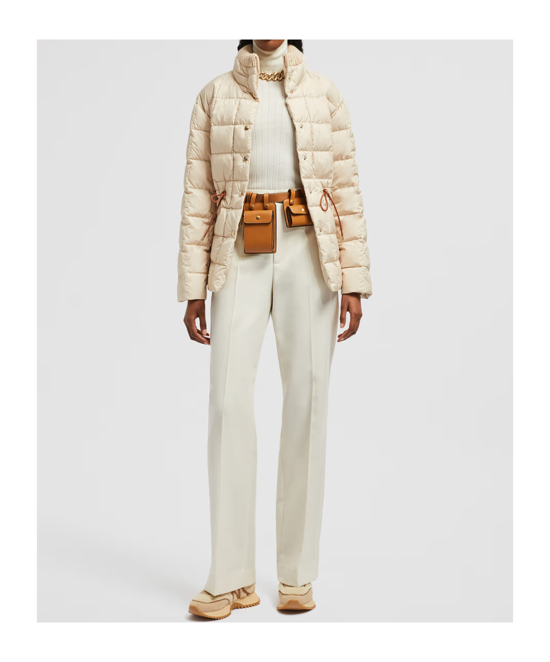 Moncler Antigone Leather-trimmed Short Down Jacket Beige In Neutral