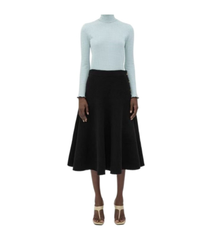 Bottega Veneta Stretch Cotton Blend Skirt With Button Embellishments In Black