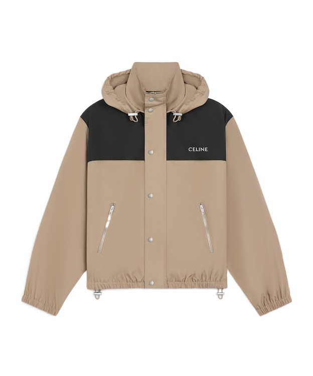 Celine Men Bicolor Nylon Jacket In Brown