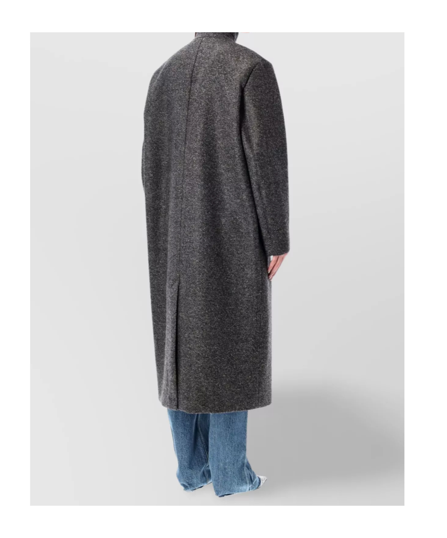 Soeur Long High Collar Coat With Side Pockets In Gray