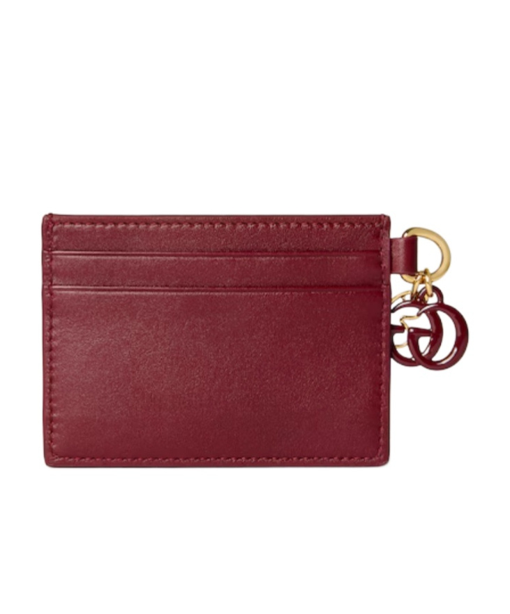Gucci Card Case With Double G And Butterfly Charm In Red