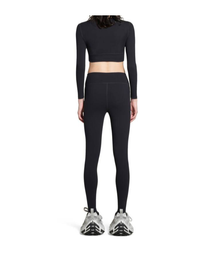 Balenciaga Logo Scoop Neck Cropped Top With Long Sleeves In Black