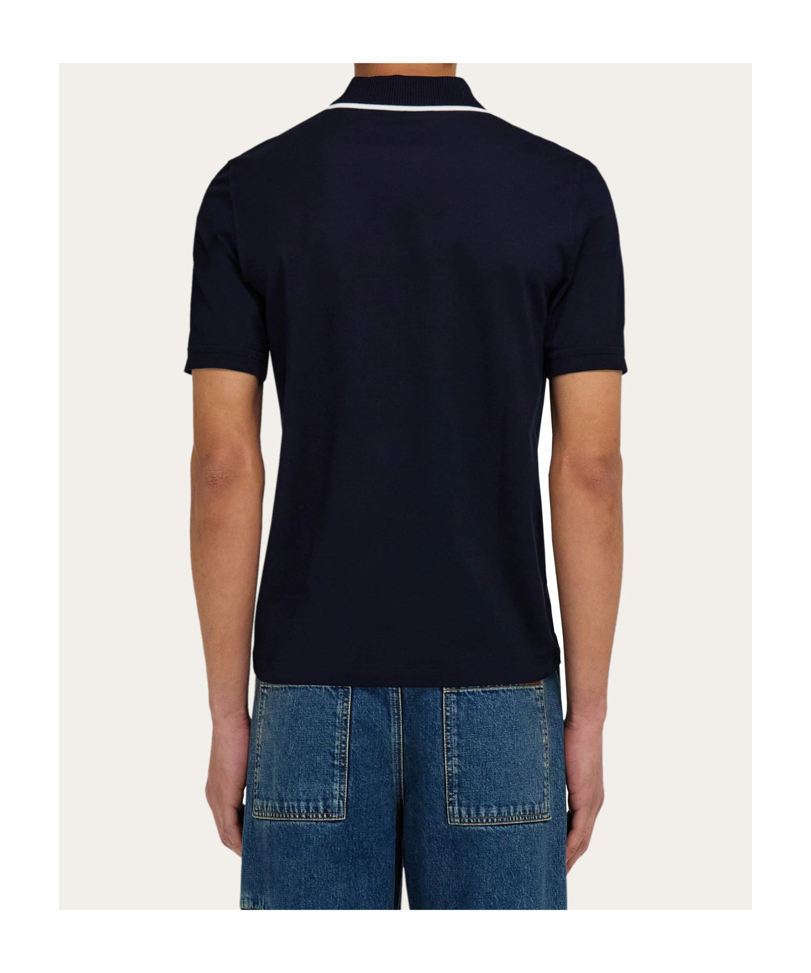 Ferragamo Cotton Polo Shirt With Zip Closure In Blue
