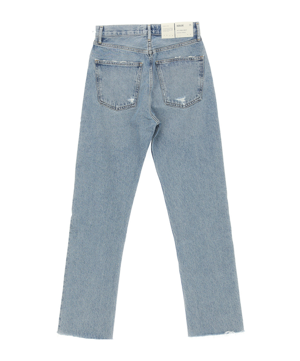 Agolde High Waist Distressed Denim Trousers In Gray