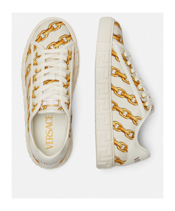 Versace Chain Stripes Greca Sneakers In Nude