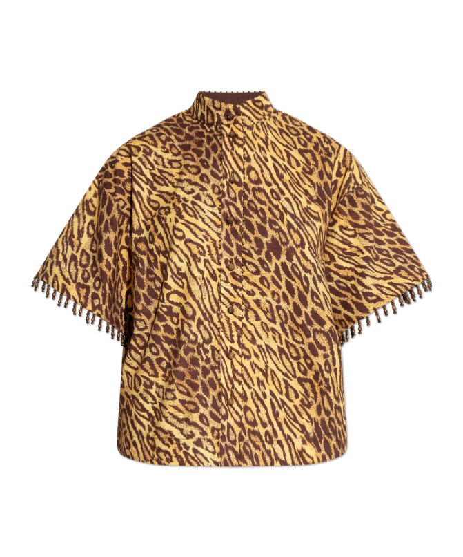 ZIMMERMANN ZIMMERMANN COCO LEOPARD PRINTED BEADED FRINGE SHIRT