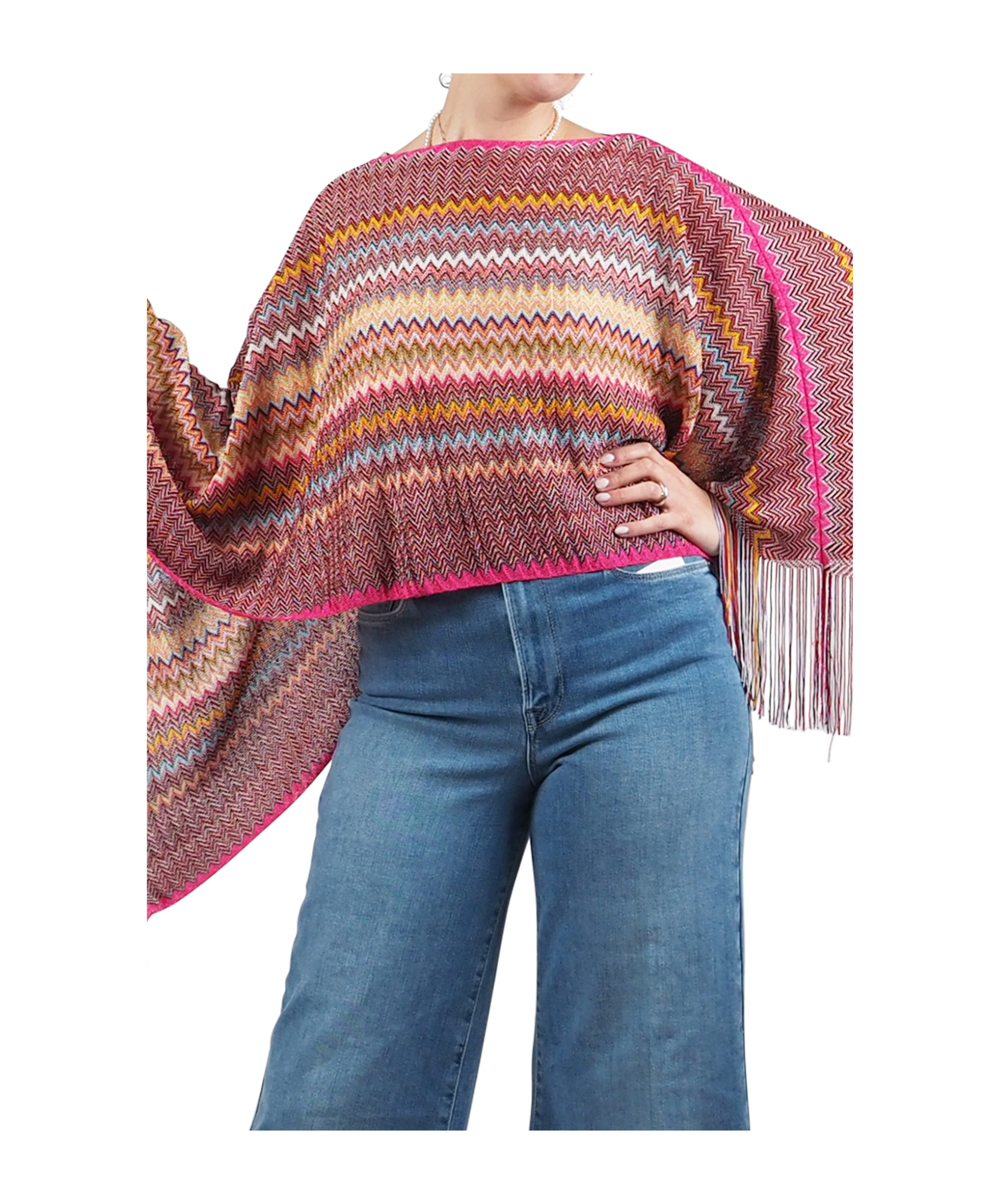 Missoni Fringed Zigzag Poncho In Brown