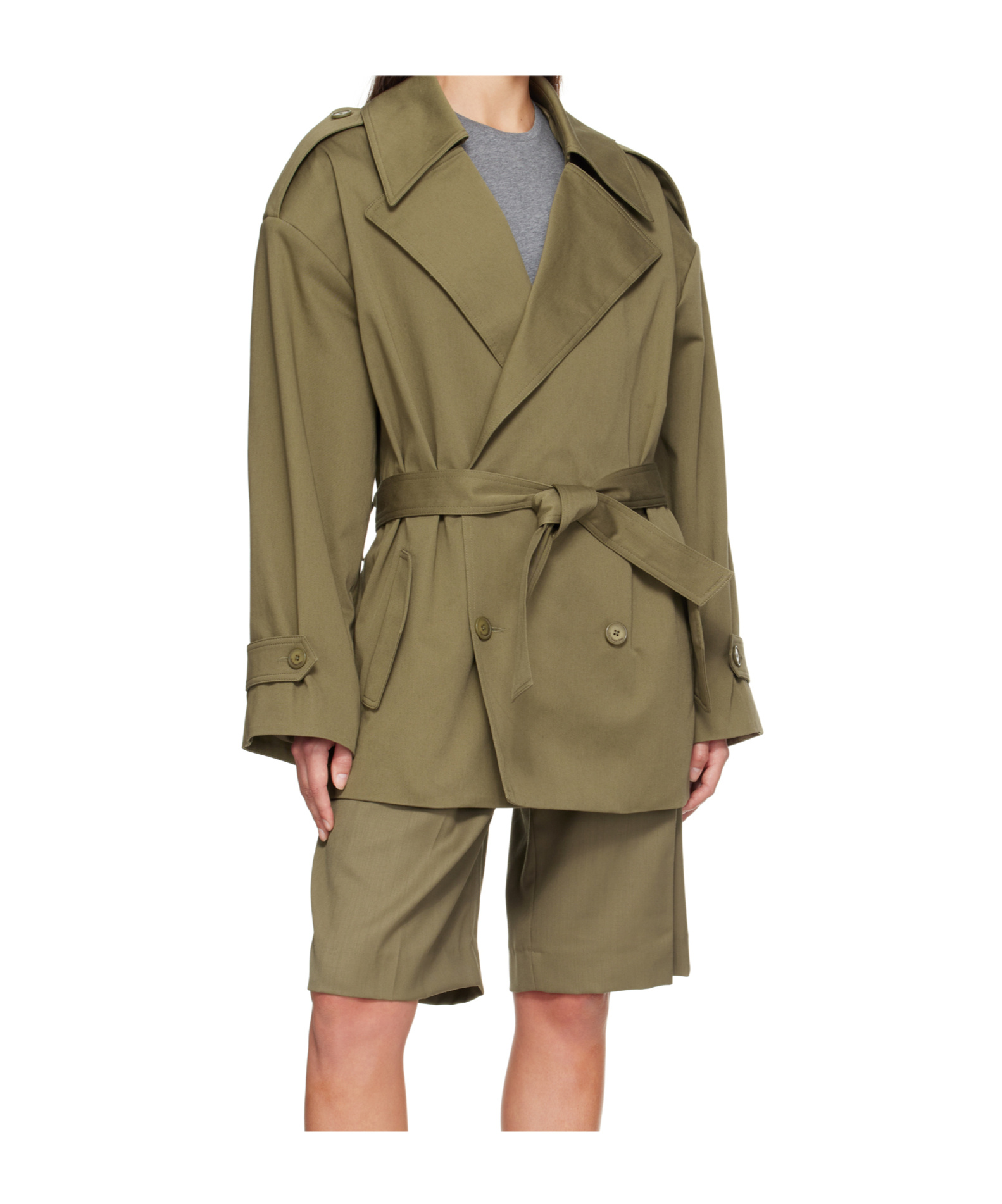 The Frankie Shop Zurich Oversized Short Trench Coat In Green