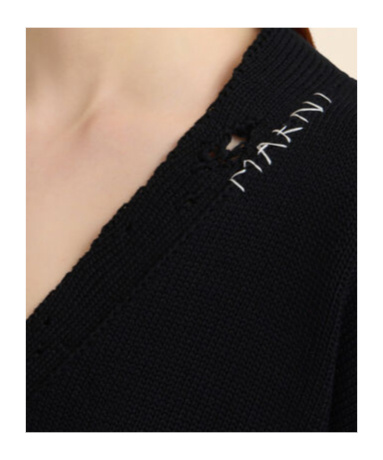 Marni Ribbed Hem Cropped Crewneck With Striped Detail