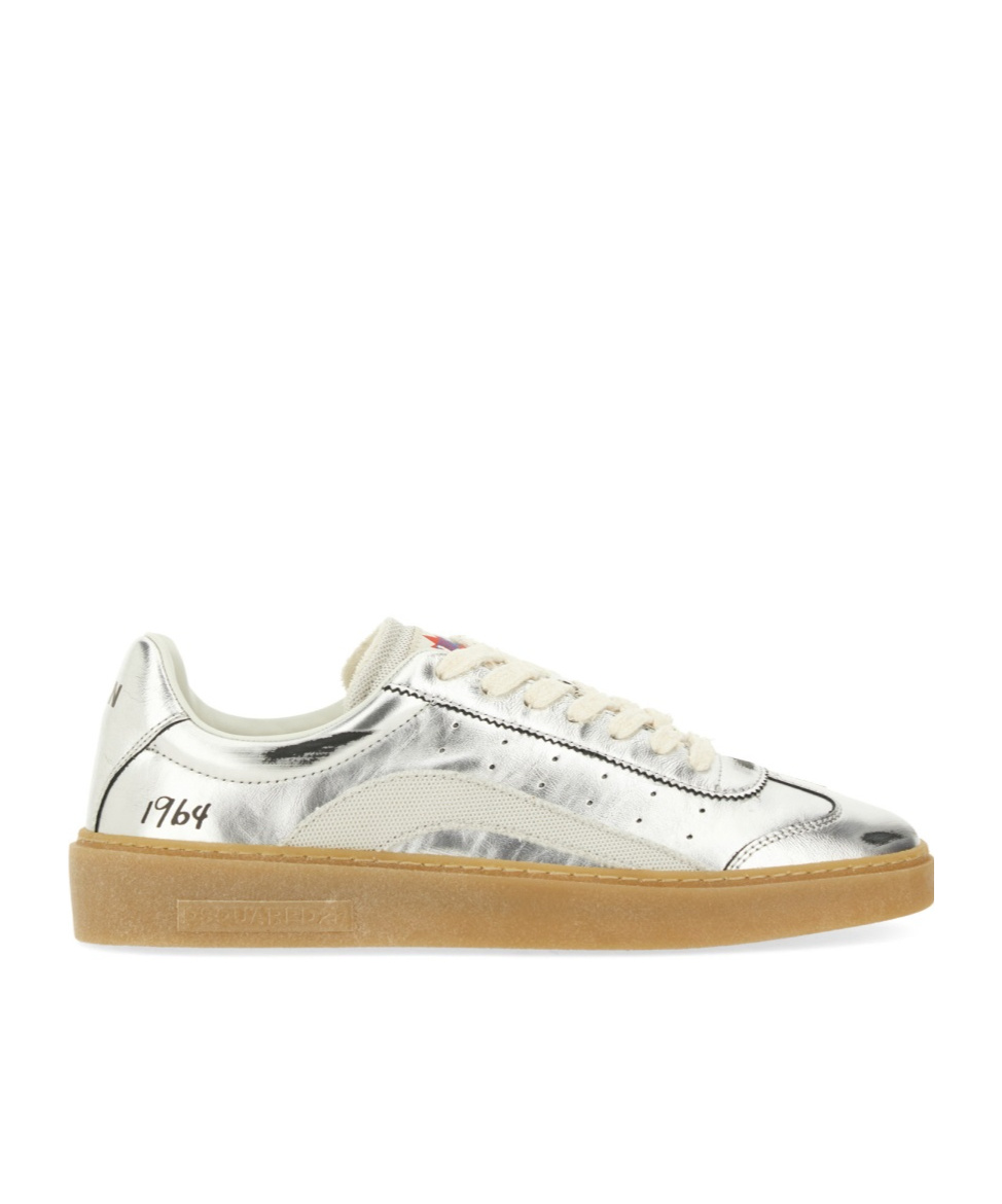 Dsquared2 Rider Metallic Leather Sneakers In White