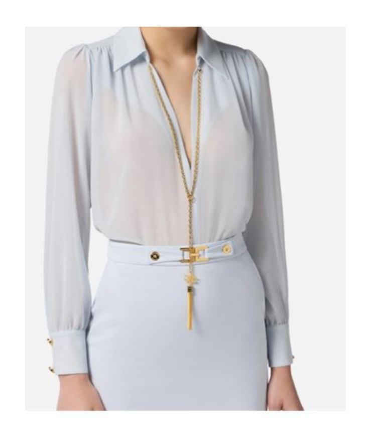 Elisabetta Franchi Chain-embellished Puff-sleeves Blouse In Blue