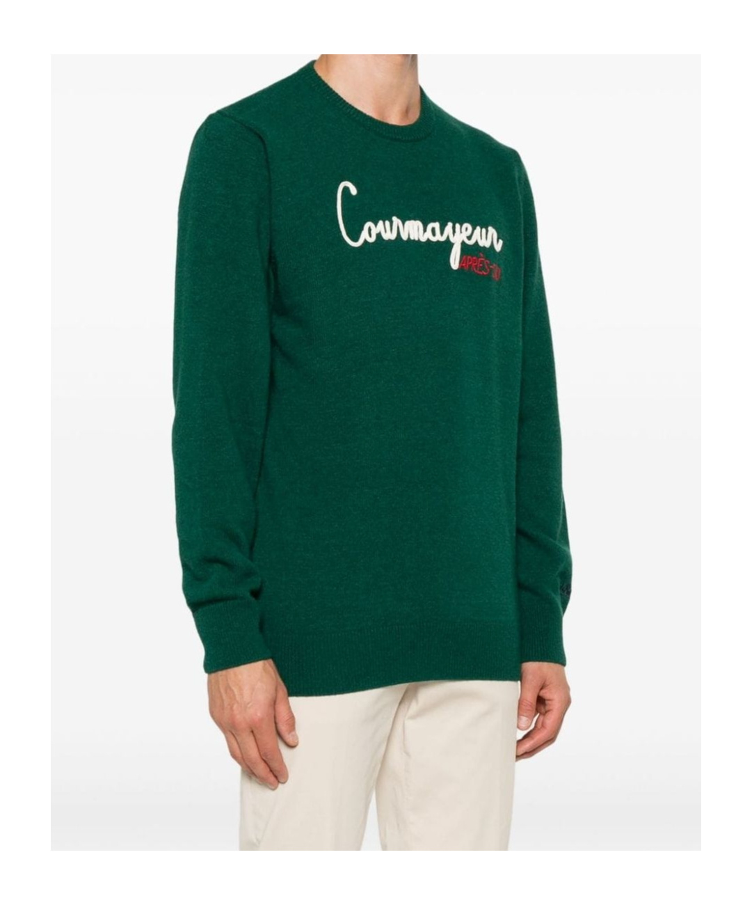 Mc2 Saint Barth Man Blended Cashmere Sweater With Sun Moritz Embroidery In Green