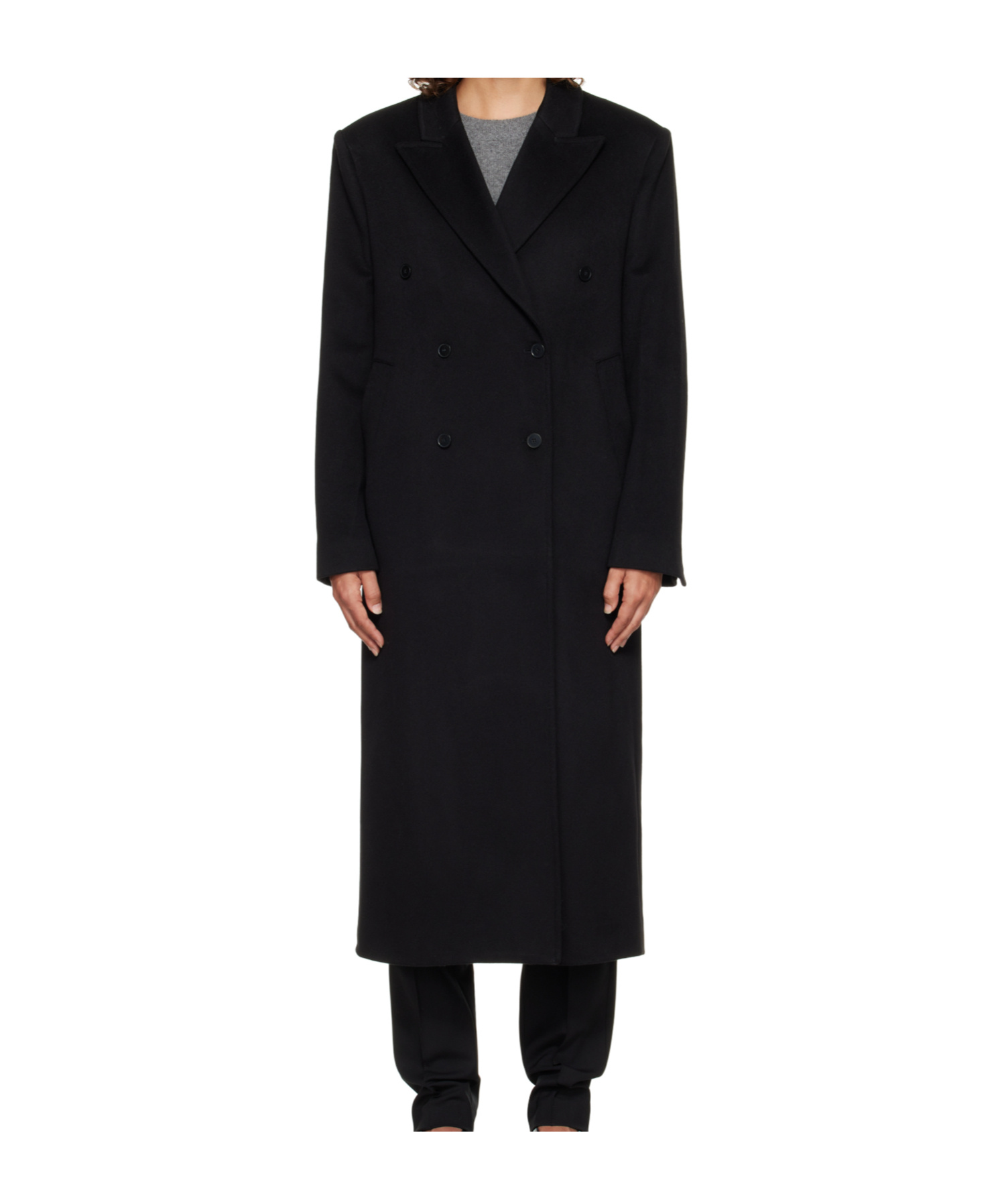 Loulou De Saison Black Rosco Double Breasted Long Coat In Black