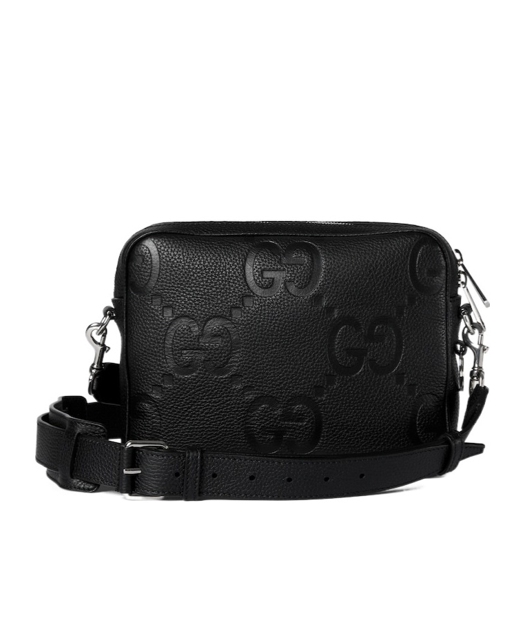 Gucci Jumbo Gg Leather Messenger Bag In Black