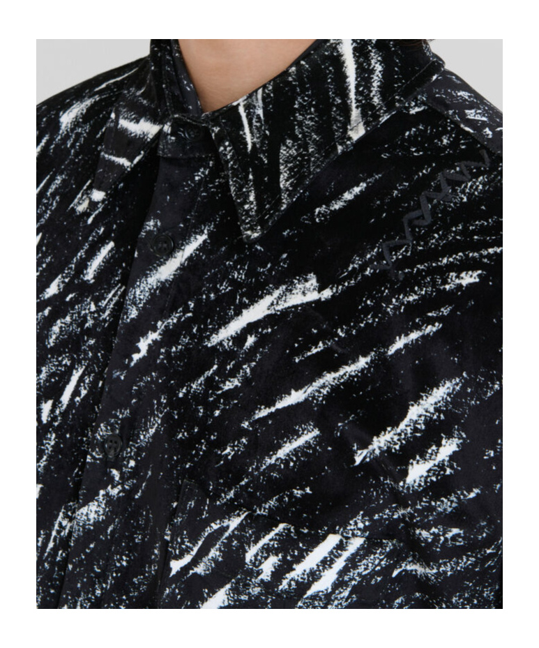 Marni Flocked Denim Oversized Shirt With Crayon Print In Black