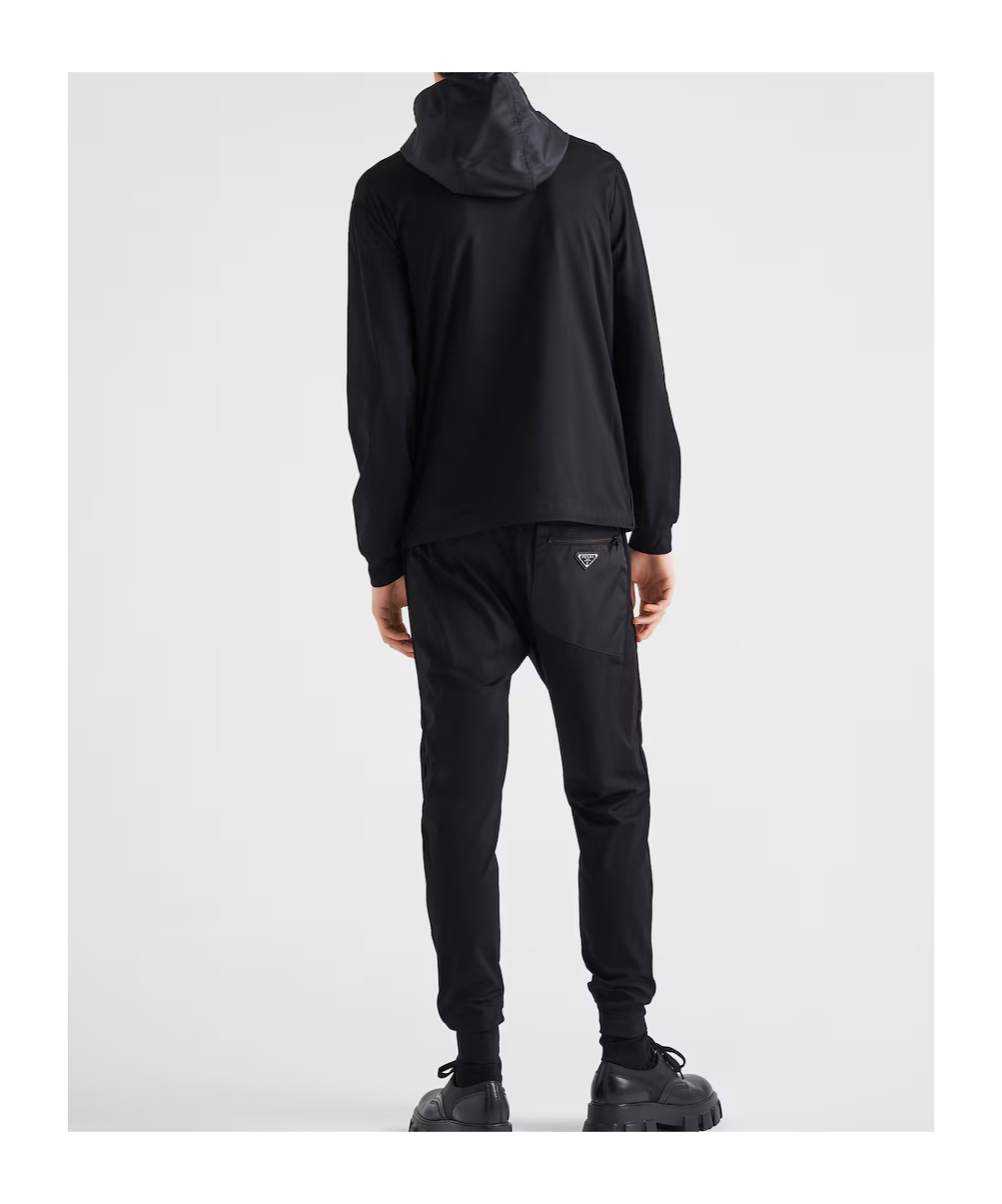 Prada Stretch Cotton Hooded Sweatshirt Chest Pocket In Black