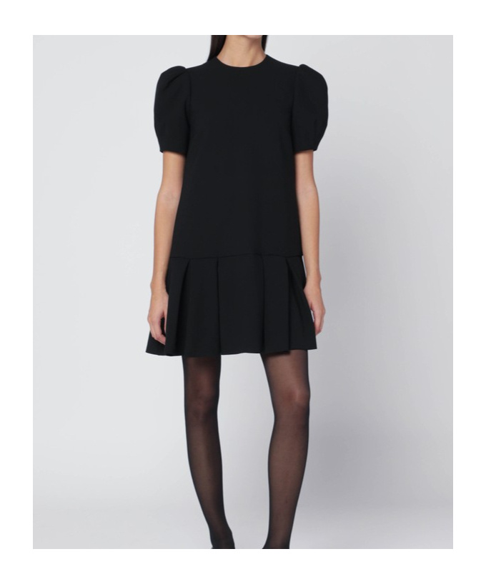Moschino Twill Dress With Pleated Skirt And Puff Sleeves In Black