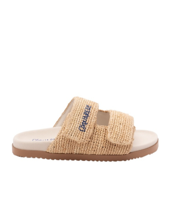 Dsquared2 Summer Lovers Natural Rafia Sandals With Embroidery In Nude