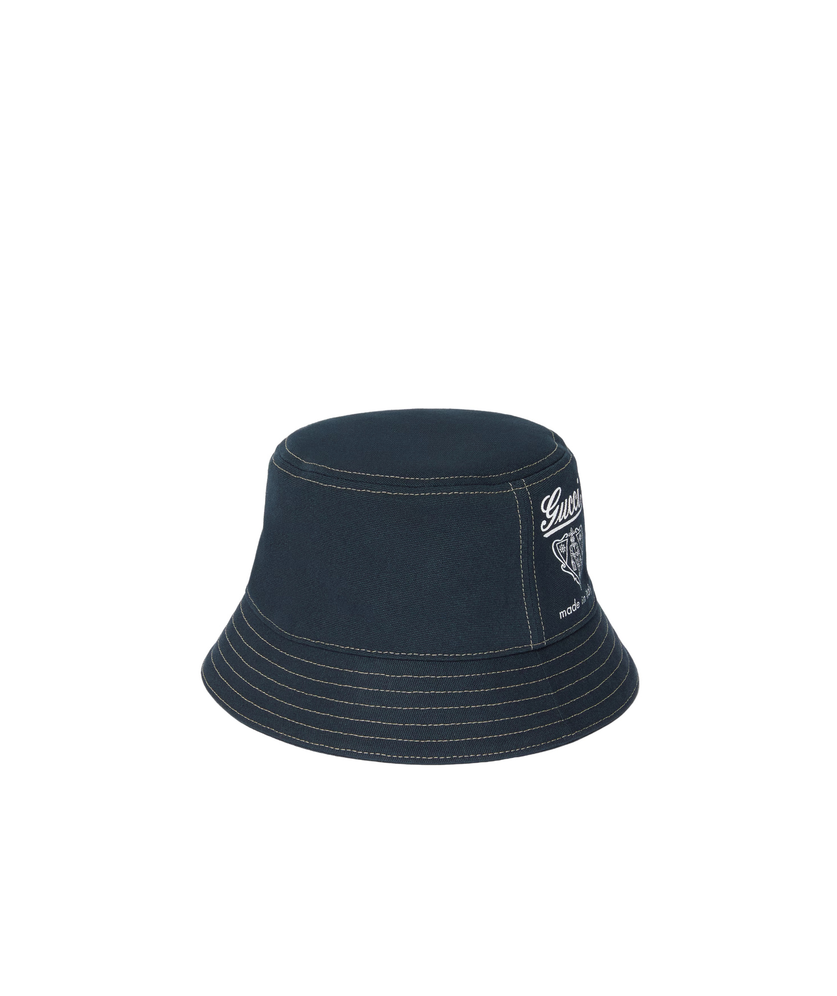 Gucci Printed Cotton Canvas Bucket Hat In Dark Blue