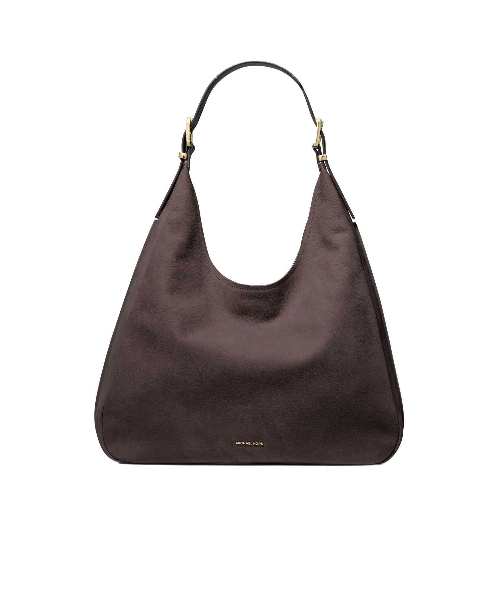 Michael Michael Kors Curved Brown Cowhide Leather Hobo Shoulder Bag In Black