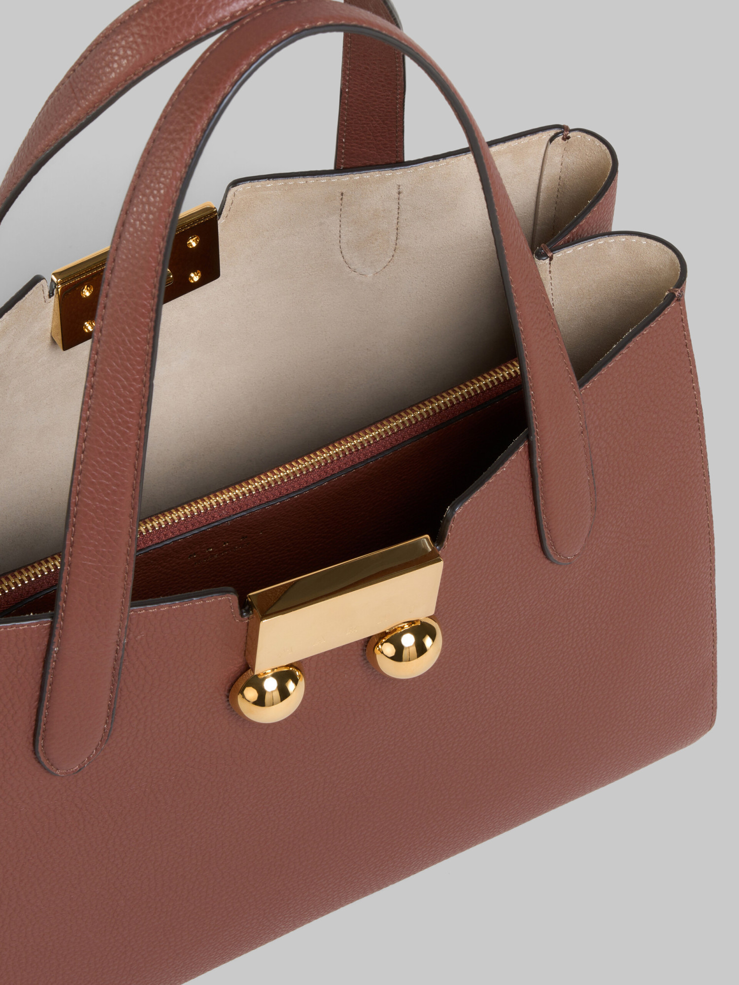Shop Marni Brick Red Leather Trunkaroo Tote Small Handbag