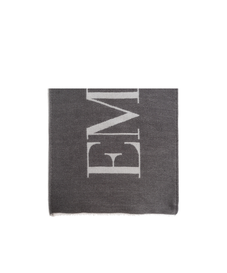 Emporio Armani Logo Wool Scarf In Black